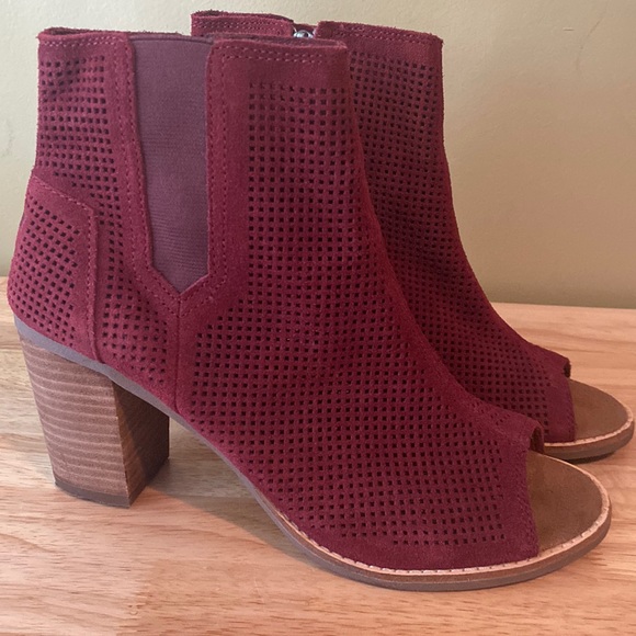 TOMS Suede Majorca Perforated Peep toe Bootie - Picture 1 of 11
